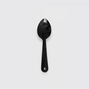 Coffee spoon in black metal with white small dots