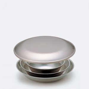 snow peak titanium tableware set with plates and bowls