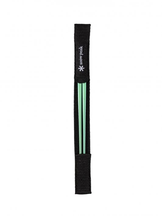 Snow peak Titanium Coloured Chopsticks green in holder