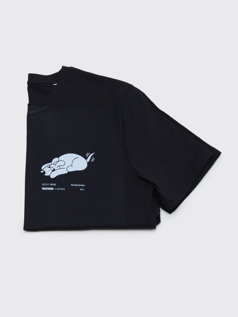 skewed autops world series dog print black tshirt folded