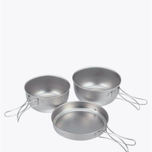 Titanuim personal cookerset. Pot and pans with foldable handles.